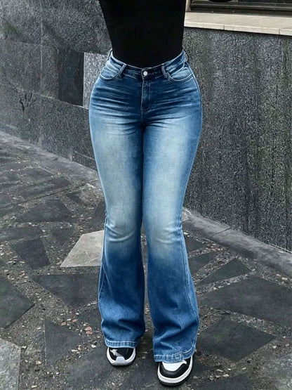 Summer Women's Fashionable Charming Flared Denim Pants, Versatile, Simple and Elegant Long Pants