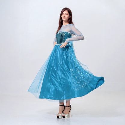 Halloween Frozen Cosplay Adult Elsa Princess Blue Dress Stage Performance Costume