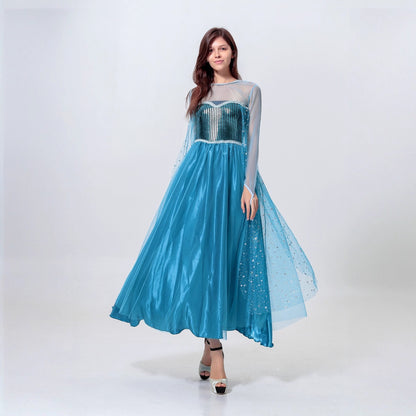 Halloween Frozen Cosplay Adult Elsa Princess Blue Dress Stage Performance Costume